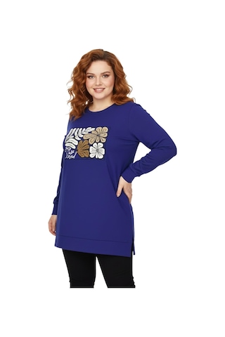 Caftan Kadın Sıfıryaka Önü Nakışlı Tunik Bgl-st05085 İndigo