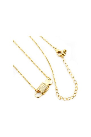 Kristal Kakma Serisi Kilitleme Ve Amp Anahtar Şekli Charms En Iyi Hediye Kız Arkadaşına Kadın Parlayan Gerdanlık Kolye Altın - Beyaz