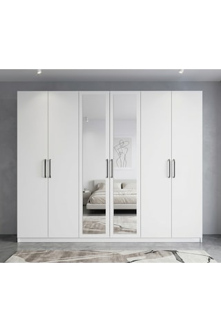 Zeplin Tamamı Mdf 6 Kapaklı Dolap Gardırop Beyaz 180 Cm