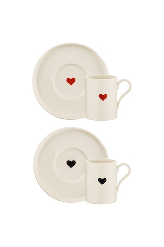 Kütahya Porselen Bone Pure Love 4 Parça 2 Kişilik Kahve Takımı Platin