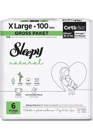 Sleepy Natural Bebek Bezi Gross Paket 6 Beden 15-25 Kg 100 Adet