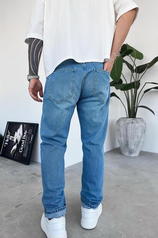 Soft Mavi Dokulu Basic Regular Pantolon Soft Mavi
