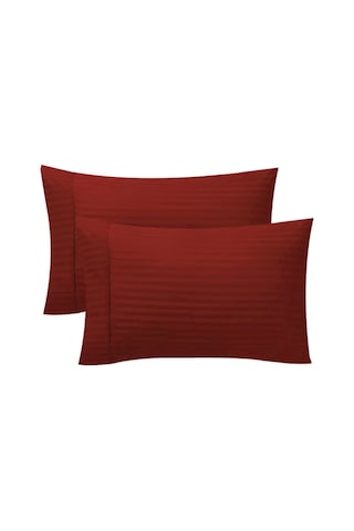 Caqqa Çizgili Saten 2 Adet 50x70 Cm Silver Bordo Yastık Kılıfı