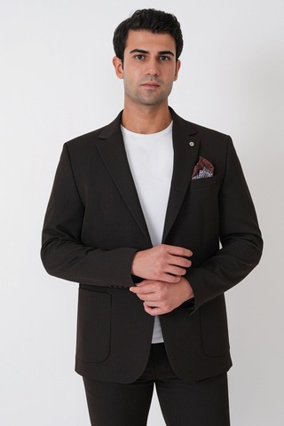 Comfort Fit Esnek Pamuklu Torba Cep Kahverengi Blazer Ceket C 743