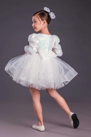 Uzun Kol Balerin Elbise Tütü Etek Pul Payetli Beyaz