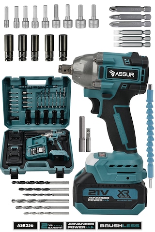 Assur ASR256 21V Çift Akü 350NM Somun Sıkma Sökme Mavi