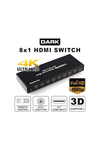 Dark Dk Hd Sw8X1 Full Hd 8 Giriş 1 Çıkışlı Uzaktan Kumandalı Hdm