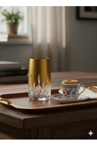 Bohemia Kristal Kahve Yanı Su Bardağı Altın Yaldızlı 150 Cc 6 Adet Altın