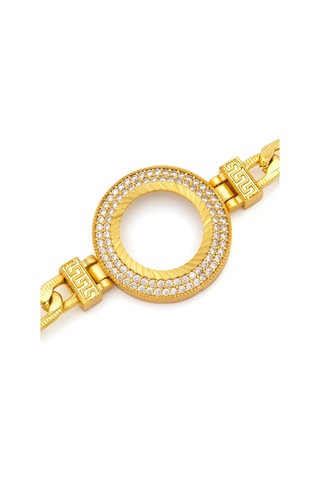 Altın Kaplama İmitasyon 2 Sıra Zirkon Taşlı Desenli Figaro Çeyrek Çerçeve Bileklik Blk-1169 Altın