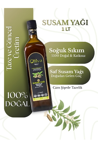 %100 Doğal Soğuk Sıkım Susam Yağı 1 L Katkısız, Saf & Cam Şişe