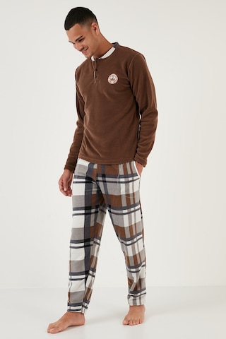 Buratti Regular Fit Bisiklet Yaka Kışlık Yumuşak Dokulu Polar Erkek Pijama Takımı 6096100 Camel