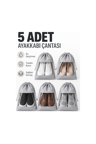 5 Adet Pencereli Ayakkabı Saklama Çantası Bezi Hurç Taşıma Seyahat Organizer Ayakkabı Düzenleyici Gri