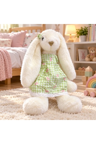 45 Cm Elbiseli Peluş Tavşan Oyuncak Yeşil Elbiseli Açık Yeşil