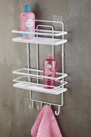 Yapışkanlı Ömür Boyu Paslanmaz Kristal Ayarlanabilir Raf Banyo Düzenleyici Şampuanlık Beyaz Lş-02 000 Açık Krem