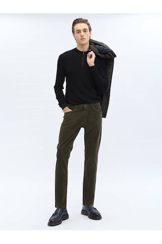 Kip Haki Dokuma Slim Fit Kadife Casual Pamuk Karışımlı Pantolon 406629 Haki