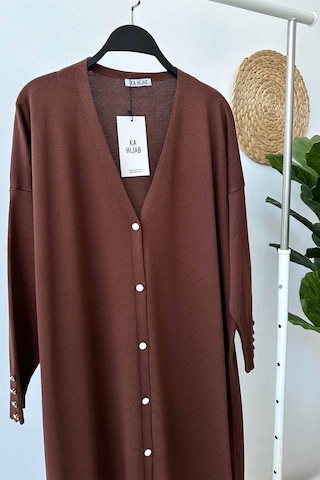Kahijab Maxi Boy Düğmeli Merserize Hırka - Kahverengi