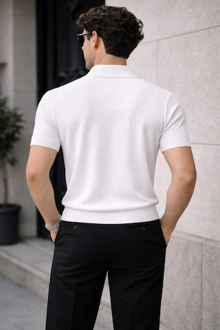 Erkek Fermuarlı Polo Yaka Triko Tişört Slim Fit Dokulu Yazlık Şık Casual Beyaz