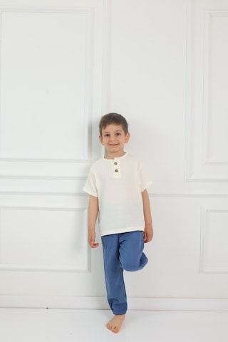 Mulberry Çocuk Müslin Şalvar Pantolon Nefes Alabilen Doğal Dokulu Günlük Rahat Alt Giyim Mavi
