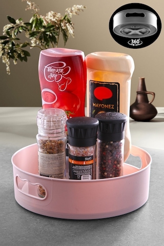 Kitchen Life Dönen Tepsi 360 Derece Dönen Banyo Buzdolabı Mutfak Düzenleyici Tepsi Pembe