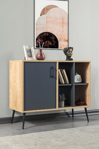 4109 Şile Metal Ayaklı,kulplu 100 Cm Konsol - Tv Ünitesi - Yemek Odası - Kahve Köşesi Antrasit Antrasit - Safir