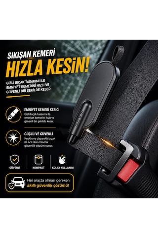 Polham 2in1 Anahtarlıklı Araç İçi Acil Durum Cam Kırıcı Ve Emniyet Kemeri Kesici Kompakt Oto Güvenlik Aparatı