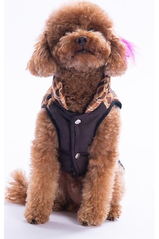 Kahverengi Elgin Paws Ekose Desen Yelek Köpek Yeleği Köpek Kıyafeti Köpek Yağmurluk