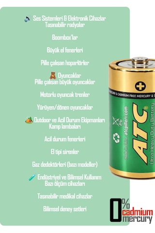 Atc 2li Büyük Boy Pil R20 D-size Pil D Boy Pil Oyuncak Pili Çinko Karbon Pil Zn-c 1.5 V