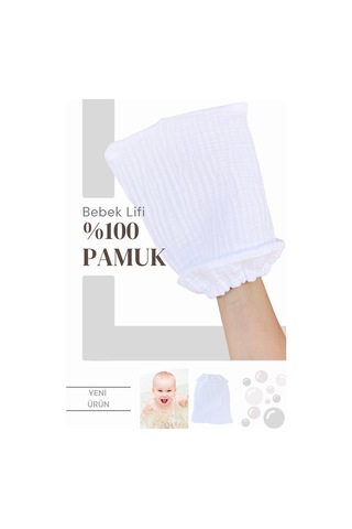 Bebek Banyo Lifi Tahriş Etmeyen Banyo Kesesi %100 Pamuk Beyaz