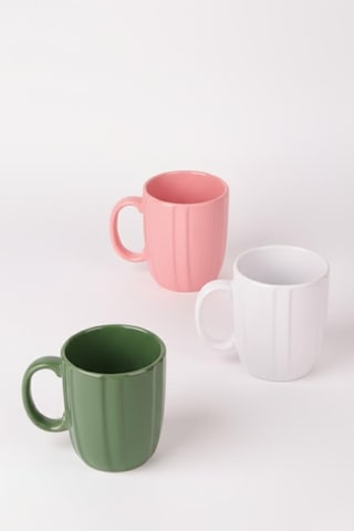 Rüzgar Seramik Kupa 3'lü Set Pembe Yeşil Beyaz Kahve Çay Kupası 300 Ml 10 Cm Renkli