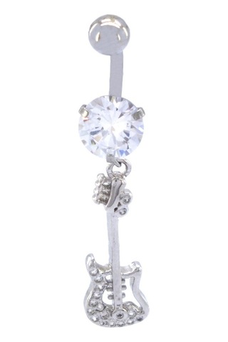 Ferizz 316l Çelik Zirkon Taşlı Gitar Piercing Prc-128 Gümüş