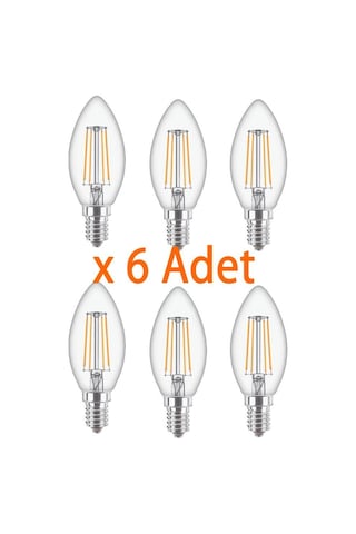 Philips 4.3w 40w Rustik Mum Led Ampul Sarı E14 Şeffaf Cam 6 Ad