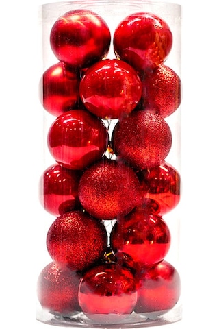 Gajeena 3cm Kırmızı Noel Topları Seti - 24 Adet Yuvarlak Kutulu Noel Süs Eşyaları - Ev Dekoruasyonu Kıvırcıklar