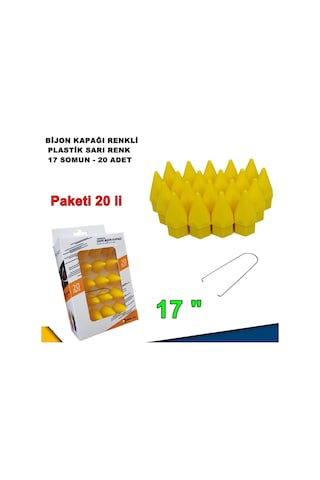 Sivri Mermi Tip Bijon Kapağı Plastik Sarı Renk 17 Mm Bijon Uyumlu 20 Adet