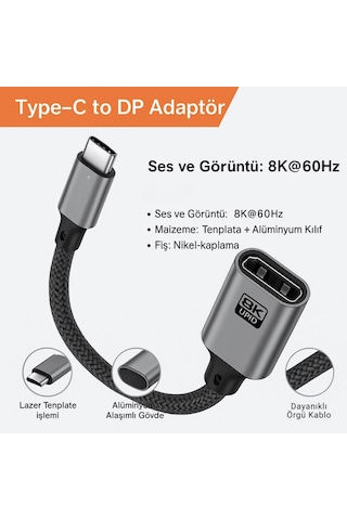 Coofbe Type C To Displayport Adaptör Dönüştürücü Çevirici 8k Uhd 60hz Type C To Dp Dönüştürücü