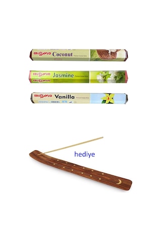 3 Paket 20 Çubuklu Tütsü Jasmine - Coconut - Vanilla - Kayık Hedi