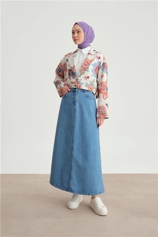 Armine Beli Tokalı Desenli Ceket 24y5407 Pembe Çok Renkli