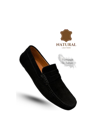 Sermoda Erkek Loafer - Hakiki Deri Rok Loafer Erkek Ayakkabı Süet Siyah