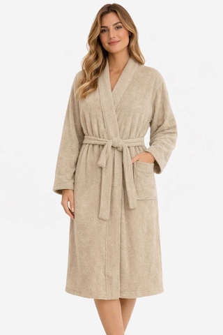 Kimono Yaka Unisex Pamuklu Tek Kişilik Bornoz Bej - 197.00 Çok Renkli