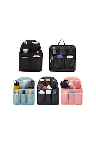 Springsun Seyahat Çanta İç Organizer, Nylon Materyal, Bölümlü Tasarım, A Modeli, Siyah, Çok Amaçlı Makyaj Ve Eşya Saklama Çantası Siyah