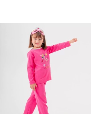 Heroıne Desenli Çanta Ve Maskeli % 100 Pamuk Kız Çocuk Pijama Takımı Gül Kurusu