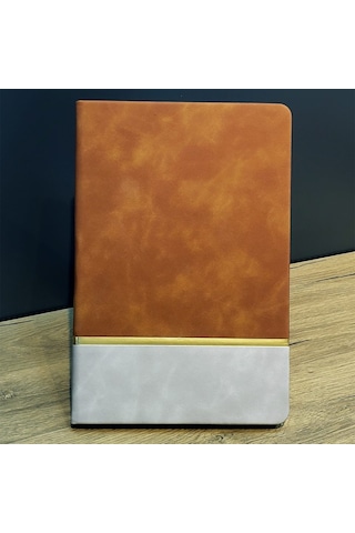 Özel Seri Yazı Aracı Özel Defter İş Hediyesi Altın Şeritli Taba Rengi Deri Not Defteri