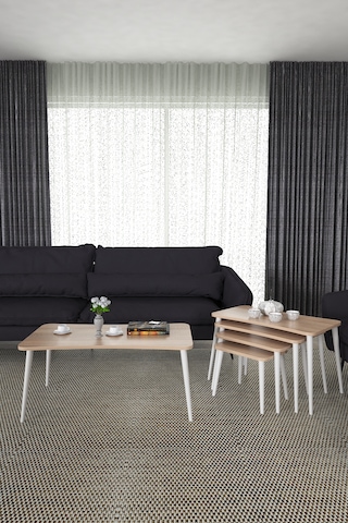 Milas 5li Orta Sehpa Ve Zigon Sehpa Sonomo Ahşap Ayaklı