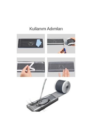 Mucit Home 10 Cm 4 Metre Çok Amaçlı Gider Süzgeci Sineklik Tamir Kiti Saç Kıl Tüy Tutucu Gri