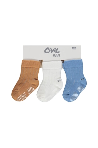 Civil Baby Çift Baskı Kaydırmaz 3'lü 6- Bebek Erkek Çorap Set - Standart