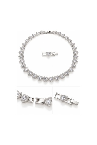 Eclat Collection Amorette Kalp Taşlı Rodyum Kaplama Silver Su Yolu Kolye Çıkarılabilir Uzatma Parçalı Gümüş Gümüş