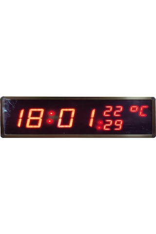 Displayli Saniyeli Dijital Saat Ve Derece Kasa: 17x50 Cm - Kırmızı