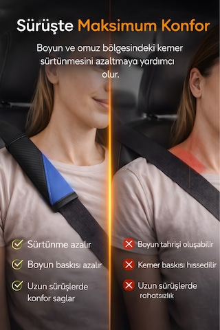 Emniyet Kemeri Kılıfı 2 Adet Deri Carbon Yumuşak Dolgulu Boyun Konfor Emniyet Kemer Pedi - Kmrx3