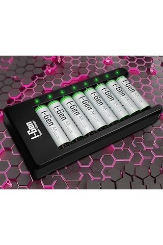 G827 8'li Pil Şarj Aleti + 8 Adet Aa 2700 Mah Şarj Edilebilir Aa Şarjlı Kalem Pilli Set 1.2v Ni-mh