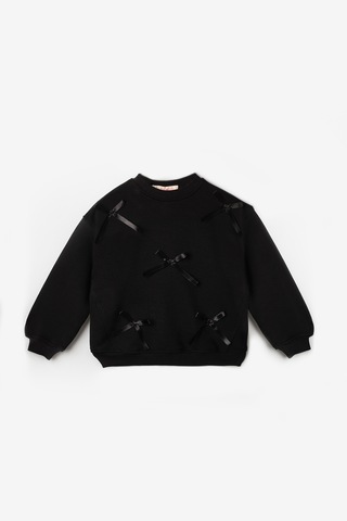 Le Mabelle Siyah Fiyonk Detaylı Uzun Kollu Kız Çocuk Sweatshirt Siyah