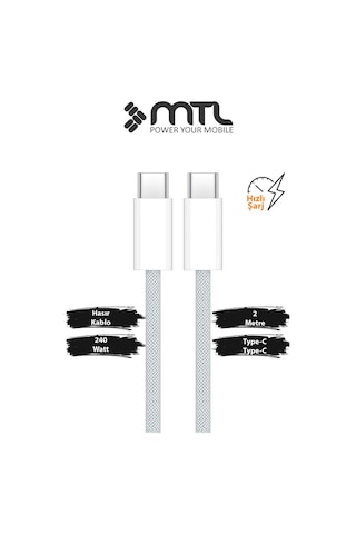 240w Type-c To Type-c Ultra Hızlı Şarj Ve Data Kablosu Hasır Örgülü 2 Metre Mt2530